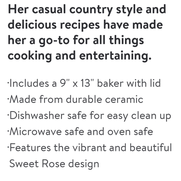 ❤️ New Pioneer Woman Sweet Rose Ceramic 9 x 13" Baker with Lid - Picture 6 of 7